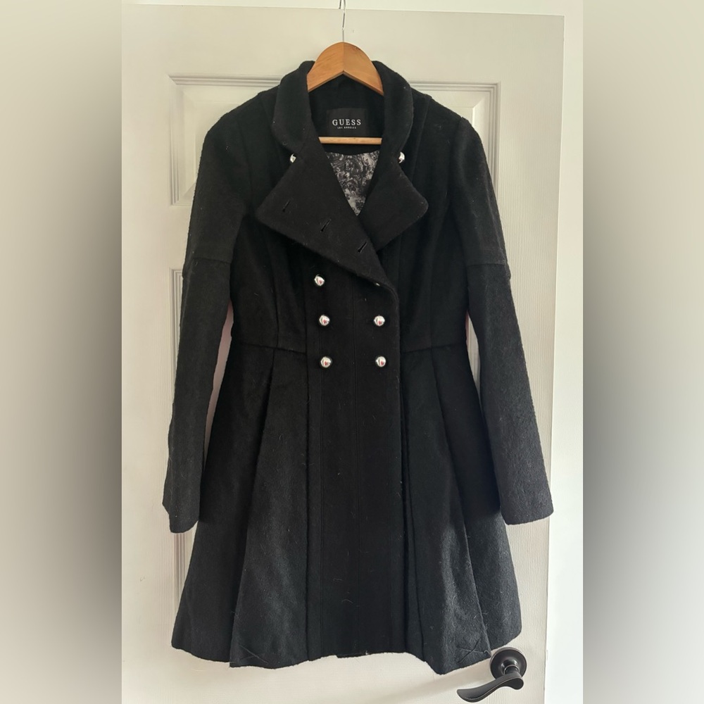 GUESS Women's Elegant Black Pea Coat